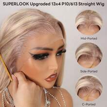 P10/613 Highlight Blonde Lace Front Wigs Human Hair 12A 180% Ombre Blonde Straight Wigs Human Hair Pre Plucked 13x4 HD Lace Front Wigs Human Hair 24 Inch - S10/613 - View 6