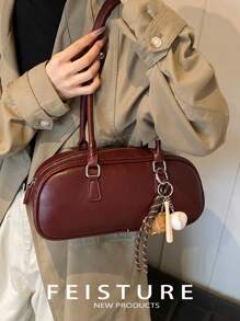 1 件 FEISTURE 女士复古纯色 PU 皮革腋下保龄球包、单肩包（商店粉丝免费赠送绳结装饰），适合女孩、女士、大学生、年轻专业人士，非常适合工作、商务、通勤、学校 - 中紫紅色 - 查看 10