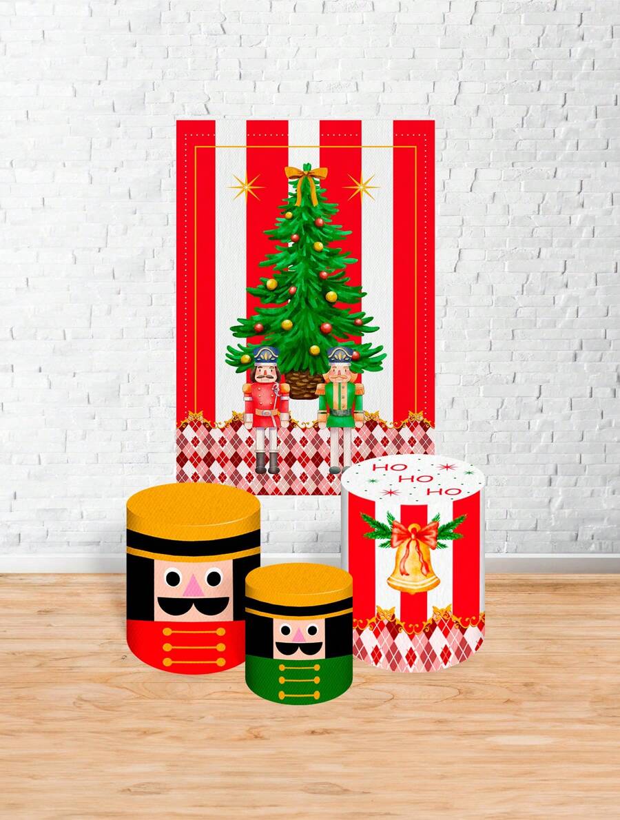 Rectangular Panel Cover Kit + Trio Of Sublimated Cylinder Covers Party And Birthday Decoration Various Themes Christmas New Year Santa Claus Elves - 長方形+3西林2250 - 查看 1