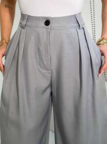 Louis Marrant Women's Wide Leg Pants With One Button, Open Zipper And Side Pockets - Light Grey - View 2