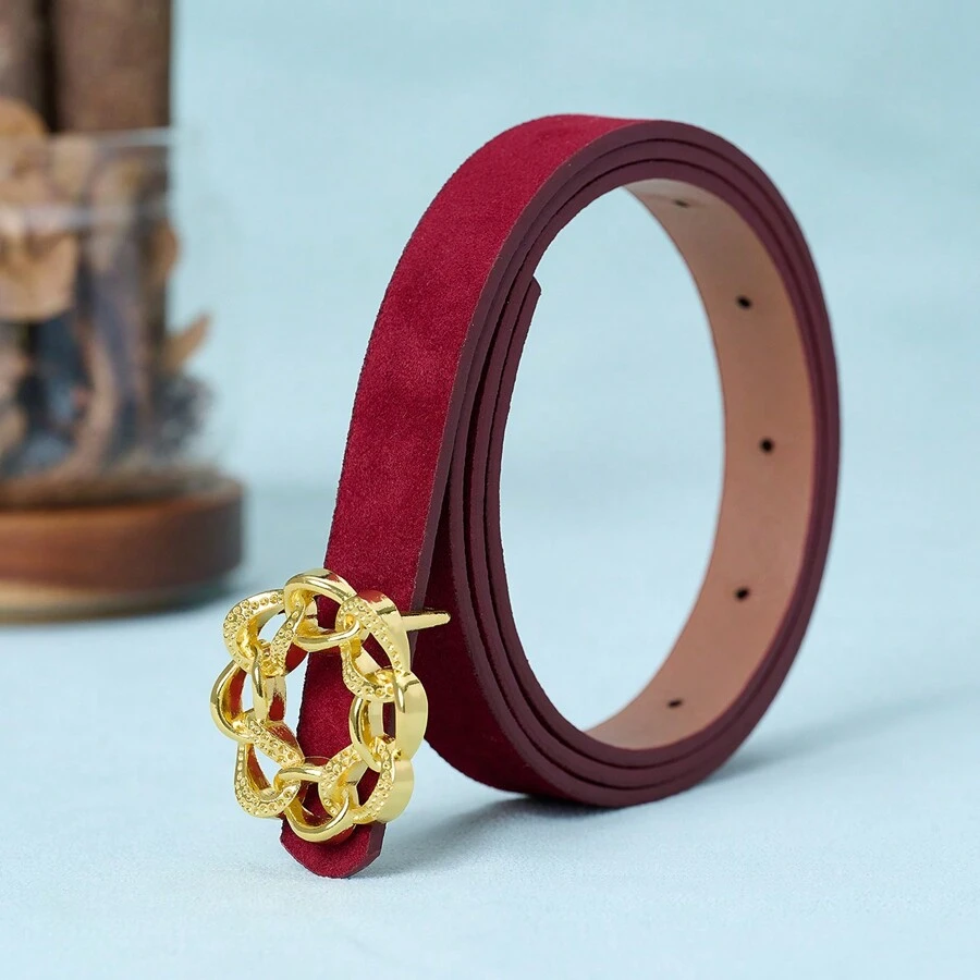 1 件金属金色花瓣装饰扣安哥拉红色 PU 皮革花卉图案派对休闲优雅装扮 - 多色 - 查看 1