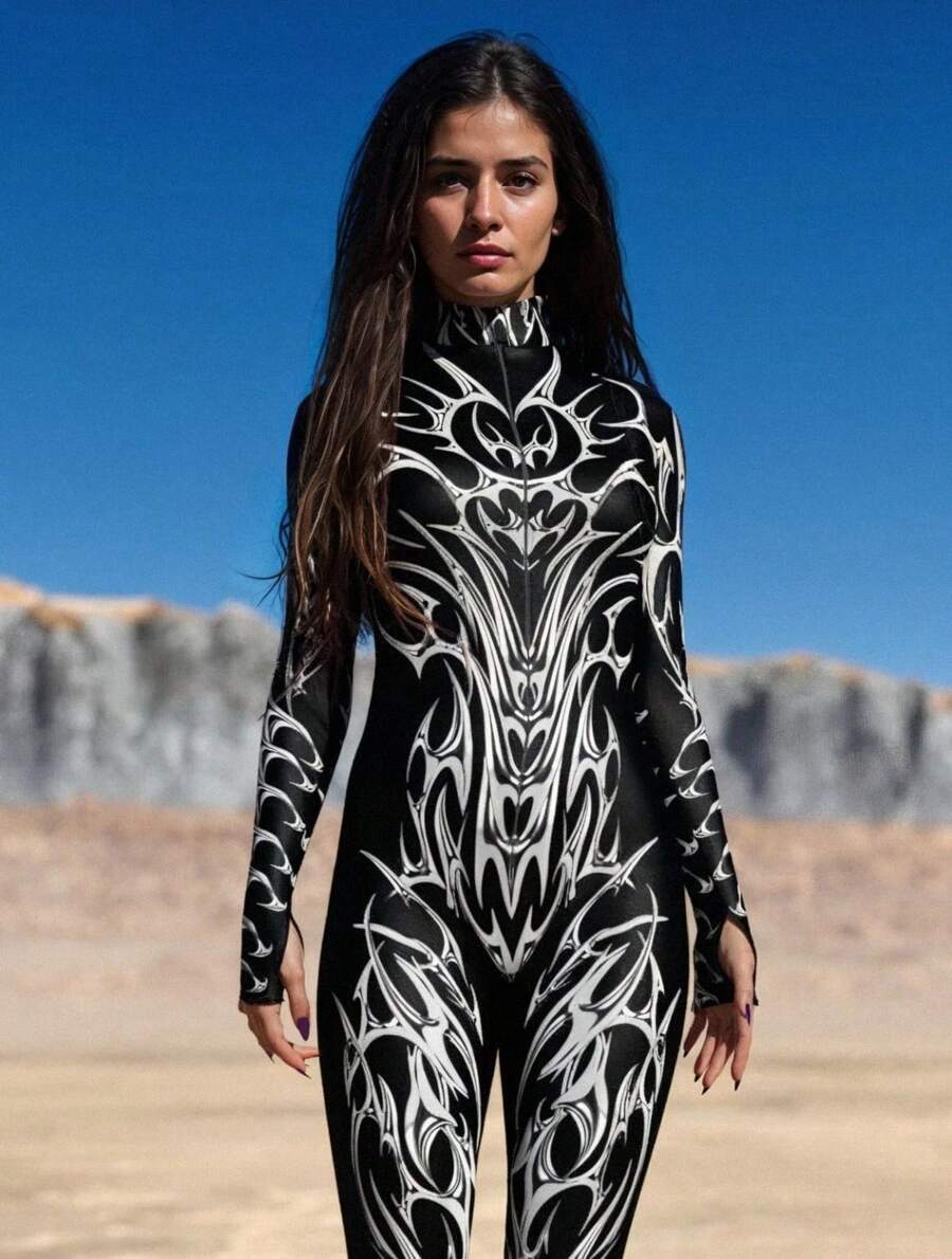 LADYINGBAY Halloween Costumes And Christmas Performance Outfits Christmas Party Costumes Black Spandex One-Piece Yoga Swim Fitness Sportswear Women's Halloween Anime Expo Party Adult Cosplay Costume - 黑色 - 查看 1