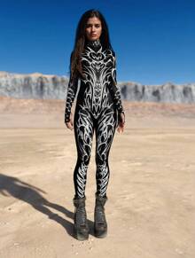 LADYINGBAY Halloween Costumes And Christmas Performance Outfits Christmas Party Costumes Black Spandex One-Piece Yoga Swim Fitness Sportswear Women's Halloween Anime Expo Party Adult Cosplay Costume - 黑色 - 查看 3