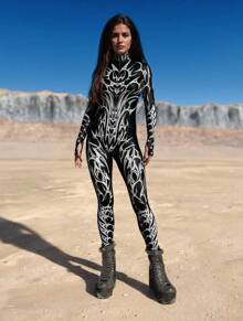 LADYINGBAY Halloween Costumes And Christmas Performance Outfits Christmas Party Costumes Black Spandex One-Piece Yoga Swim Fitness Sportswear Women's Halloween Anime Expo Party Adult Cosplay Costume - 黑色 - 查看 2