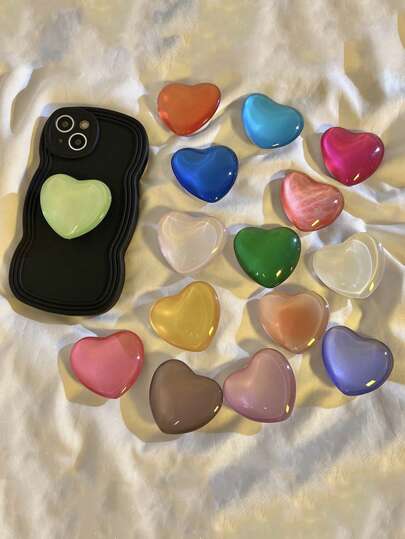 1 件 3D 心形水晶手机支架，糖果色多功能小支架，兼容 、Android 手机，生日、家人、朋友礼物，推拉式手机握把，手机支架，手机配件