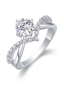 1 pieza Anillo de promesa de plata de ley 925 con cubic zirconia brillante, diseño minimalista adecuado para hombres y mujeres, uso diario y de fiesta, joyería de alta calidad, regalo perfecto para familia, amigos y seres queridos