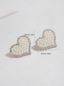 imoli 1 Pair Vintage Elegant Resin Faux Pearl Heart Crystal Inlaid Minimalist Charming Teardrop Earrings, Versatile For Women, Party Gift Valentines