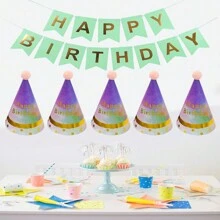 1 套生日横幅 + 5 件铝箔生日派对帽生日派对用品绒球装饰纸帽生日派对装饰道具 - 多規格顏色 - 查看 19