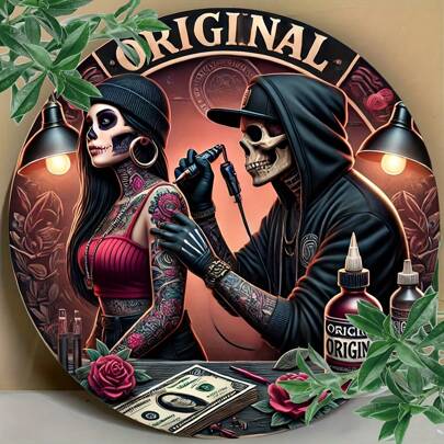 Żelazna sztuka ścienna z czaszką w stylu vintage – metalowy znak dekoracyjny z motywem Dnia Zmarłych do sypialni, kuchni, jadalni, baru – wyjątkowy, łatwy do powieszenia, trwała konstrukcja – idealny do domu, biura lub na prezent