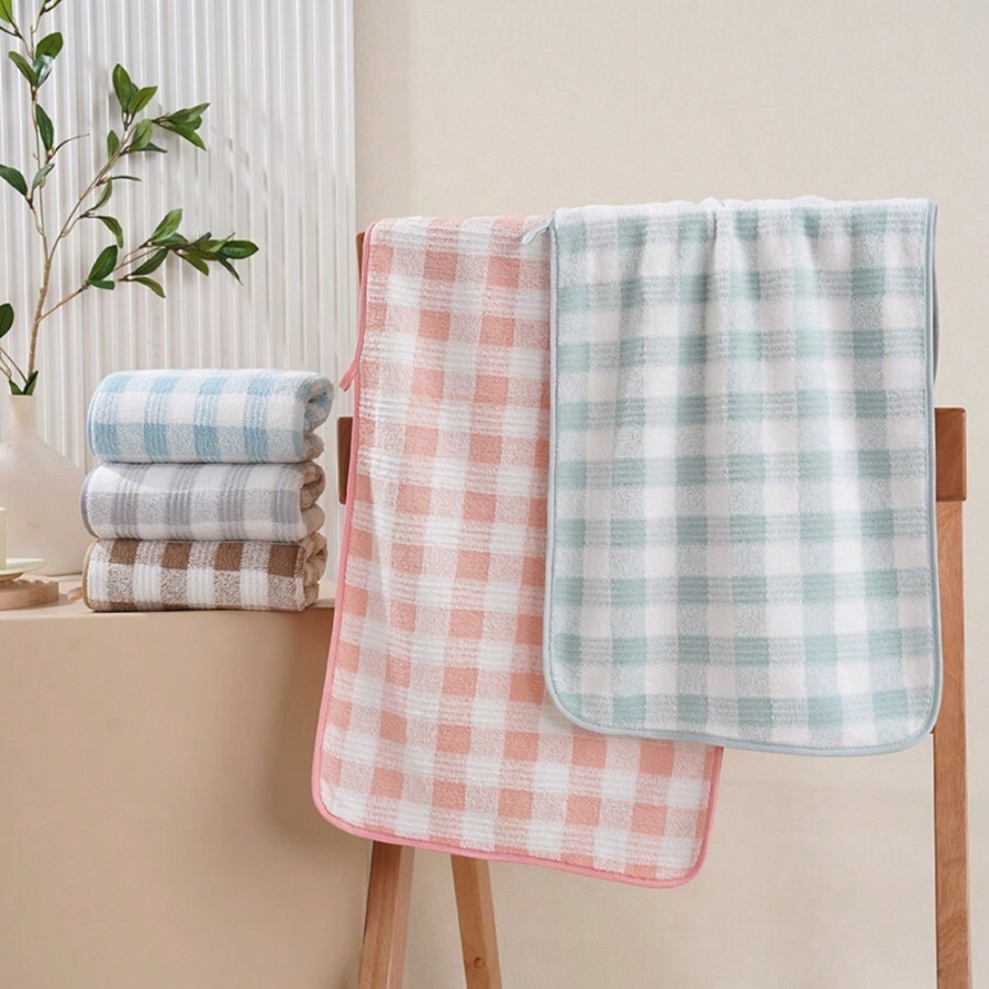 Japanese Simple Plaid Large Bath Towel, Thick Absorbent Jacquard Cotton