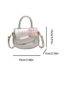 Ladies PU Cute Crossbody Bag,Mini Saddle Bag With Plush Pendant,Adjustable Shoulder Strap Girls Bags - 銀色 - 查看 2