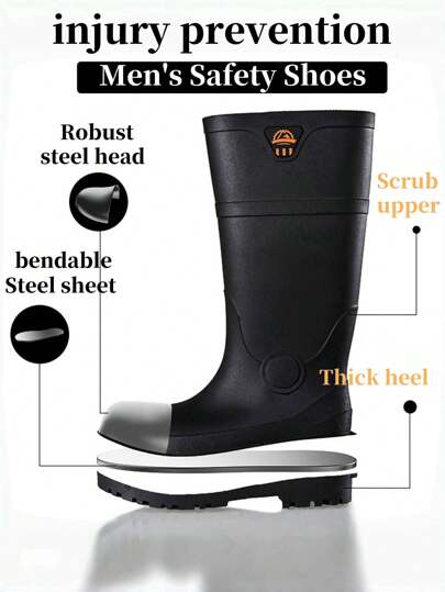 Men's Work Safety Shoes, Outdoor Construction Safety Boots, Steel Toe, Safety Shoes, Construction Site Injury Prevention Safety Boots, Work Shoes, Waterproof For Rainy Days And Farms, Men's Safety Shoes, Steel Toe, Men's Work Shoes, Men's Safety Shoes, Anti-Puncture, Rain Boots, Rubber Shoes, Men's Boots, Men's Safety Shoes, Men's Thick Sole Shoes