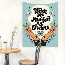 Thảm treo tường in hình trích dẫn truyền cảm hứng, Bướm xanh treo tường cho phòng ngủ, phòng khách, trang trí nhà cửa, 90g, có thể giặt được, kích thước lớn 79x59 inch, trang trí tiệc trong nhà và ngoài trời, quà tặng cho phụ nữ, gói lắp đặt miễn phí, trang trí phòng, cờ cho phòng - Nhiều màu - Xem 4