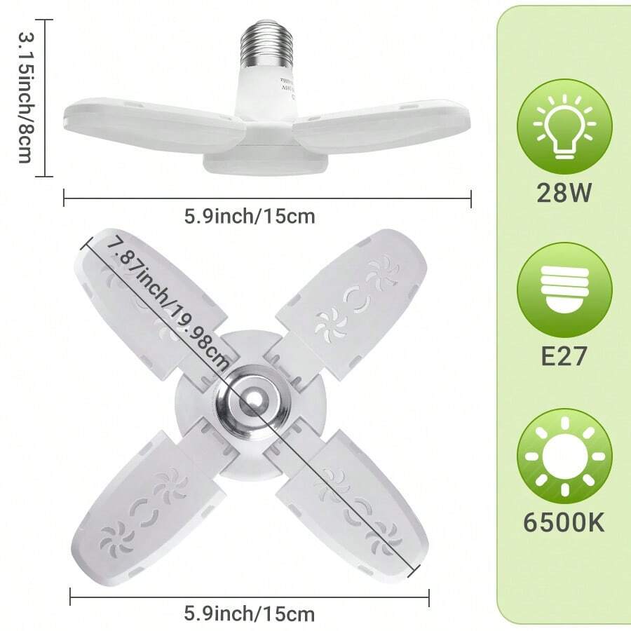 1PACK LED Garage Lights With Fans, 60W 5500LM/28W 2300LM Deformable