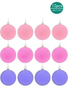 12pcs Macaron Color Christmas Ball Ornaments, 6cm Christmas Tree Party Decor, New Christmas Decorations, Flocked Christmas Balls, Christmas Tree Hanging Ornaments, Pink Christmas Balls, Suitable For Christmas, Christmas Party, Birthday, Home Decor, Room Decor, Winter - Multicolor - View 11