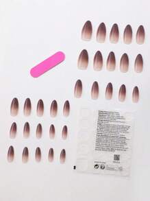 24/30 件 - 秋冬暖色调杏仁形按压指甲，美拉德棕色渐变裸色人造指甲，适合女士和女孩办公室穿着，包括 1 件双面胶带和 1 件指甲锉 - 棕色 - 查看 5