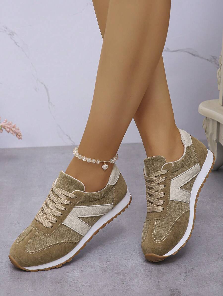 Fashionable Female Party Shoes, Women Casual Sports Shoes, Lightweight & Comfortable Running Sneakers For Girls - Màu Khaki - Xem 1