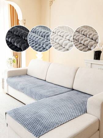 2pcs Solid Color Thick Plush Sofa Cushion, Winter Thickened Sofa Cover, Plush Non-Slip Sofa Protector - Suitable For Bedroom Living Room Office Furniture Decoration Gifts Birthday Graduation