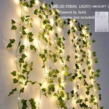 1pc 2M/5M/10MGreen Leaf Vine Decorative String Lights, Battery Powered, Hanging Vine, For Bedroom, Party, Wedding, Christmas, Thanksgiving, Four Seasons Decoration, Home, Fireplace, Stairs, Handrails, Balcony, Corridor, Curtain Decoration(Purchase Multiple Items To Achieve The Main Image Effect)