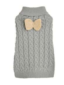 全新圆领纯色蝴蝶结针织纹理泰迪熊毛衣 - 灰色 - 查看 11