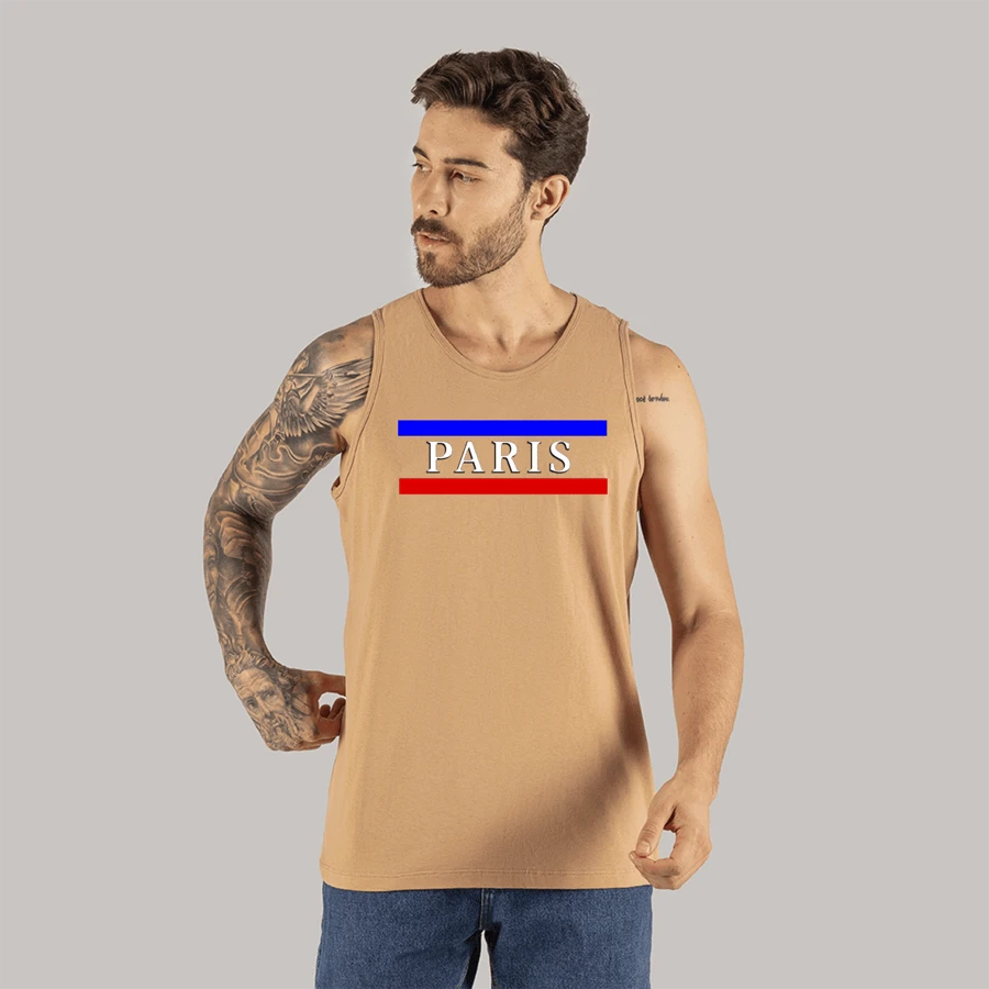 Paris Tires T-Shirt Cotton Tank Top Printed Comfortable Workout - 米色 - 查看 1