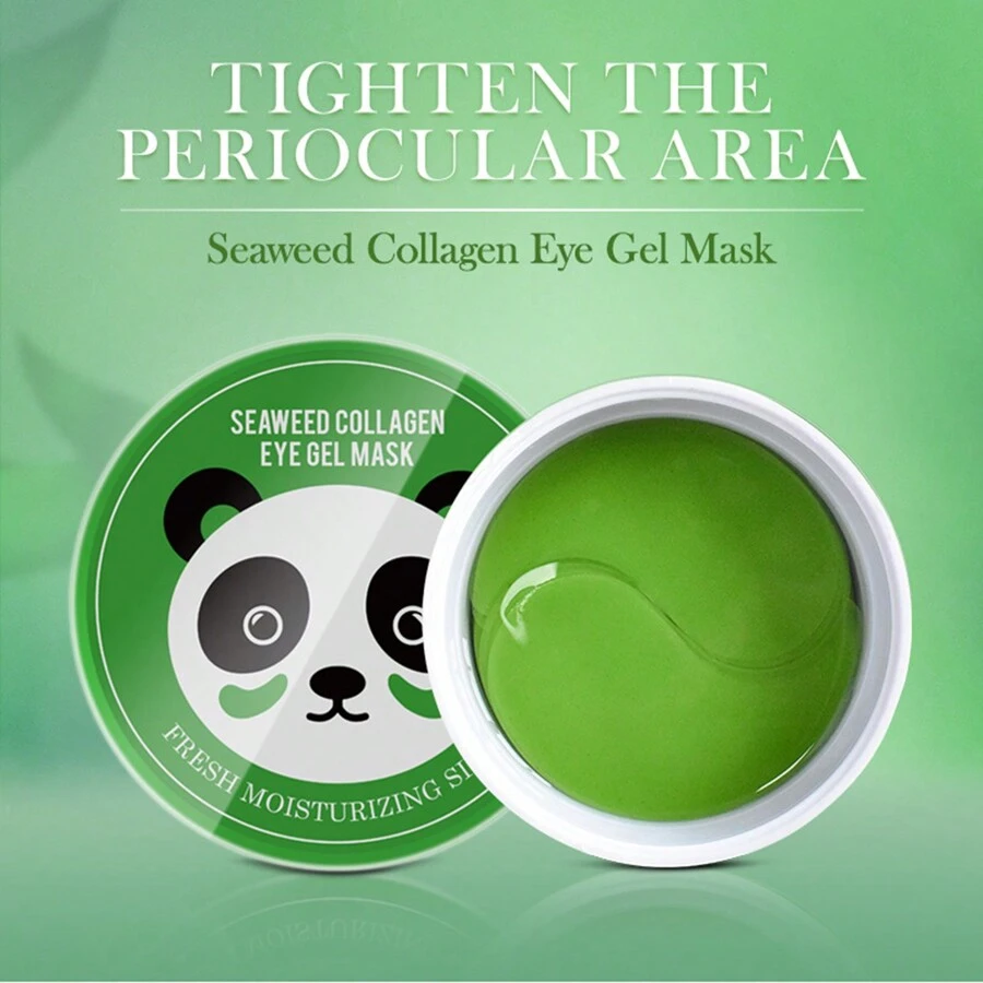 Parche para ojos con gel hidratante de colágeno con diseño de panda, elimina las ojeras, 60 unidades - Verde - Ver 1