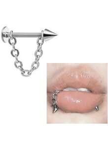 1-5pcs Stainless Steel 16G Tragus Helix Rook Piercing Jewelry With Chain, Cartilage Earrings For Women, Belly Button Ring Vertical Labret Lip Piercing Jewelry Eyebrow Piercings