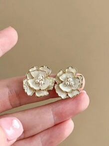 5 件套复古珍珠花朵几何环形耳环套装，优雅高端精品设计 - 套裝A款 - 查看 2