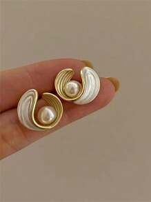 5 件套复古珍珠花朵几何环形耳环套装，优雅高端精品设计 - 套裝A款 - 查看 5