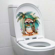 1 miếng dán trang trí nhà vệ sinh, họa tiết cú mèo bãi biển, miếng dán tường nền phòng tắm, tự dính và tháo rời, 10,82*10,59 inch - Nhiều màu - Xem 5