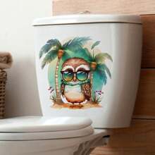 1 miếng dán trang trí nhà vệ sinh, họa tiết cú mèo bãi biển, miếng dán tường nền phòng tắm, tự dính và tháo rời, 10,82*10,59 inch - Nhiều màu - Xem 6