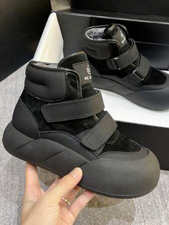 Stivali da neve da donna con fodera in pelliccia, suola spessa, stivaletti alla caviglia con gancio e loop, imbottitura in cotone calda