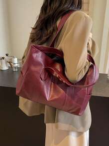 1 chiếc túi xách nữ dung tích lớn, túi tote đa năng đơn giản thời trang Hàn Quốc mới - Màu Đỏ Sâu - Xem 7