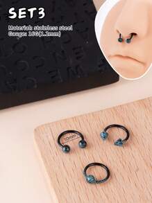 Morlyda 3Pcs/Set Cool Colorful Nose Ring Horseshoe Nose Hoops Earring 16g Stainless Steel Septum Jewelry Nose Ring Lip Ring Hinged Septum Hoops Piercing Jewelry, Septum Clicker Ring, Hoop Nose Ring For Septum, Helix, Rook, Tragus, Daith, Cartilage Earring For Women Men Halloween Piercing Body Jewelry For Party Dates Daily Wear