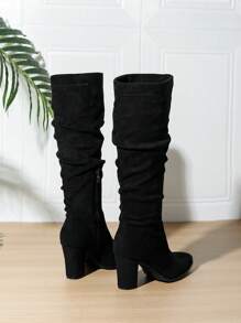 Autumn/Winter High Chunky Heel Square Toe Fashion Spring Outing Wedding Sexy Versatile Suede Over-The-Knee Boots, Black (Wide Calf) (Shoes Run Slightly Large, Those With Narrow Feet Are Advised To Order 0.5 Size Smaller Or Check Foot Length And Width Parameters Before Purchasing)