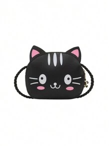 1pc Diagonal Shoulder Bag Cute And Simple Princess Children's Mini Bag Cat Print Wallet Baby Bag Shoulder Bag Pu Leather Handbag Children's Bag Suitable To Use In Winter, The Best Choice For Giving Christmas And New Year Gifts To Family And Friends