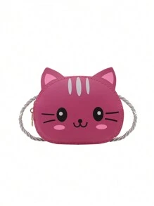 1pc Diagonal Shoulder Bag Cute And Simple Princess Children's Mini Bag Cat Print Wallet Baby Bag Shoulder Bag Pu Leather Handbag Children's Bag Suitable To Use In Winter, The Best Choice For Giving Christmas And New Year Gifts To Family And Friends