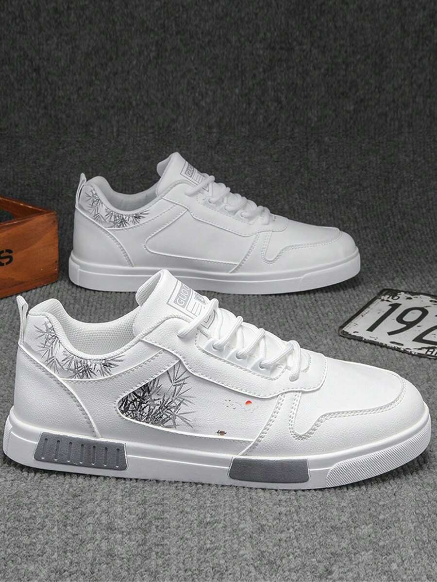 2025 最新男士休闲运动鞋，厚底防滑耐穿夏季新款休闲运动鞋，系带户外时尚百搭防滑耐穿运动鞋，适合青少年和学生，加大码 47 印花休闲运动鞋，平底圆头真皮休闲白鞋，男士 - 白色 - 查看 1