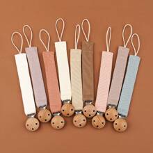 1pc Baby Fashionable Plaid Pacifier Chain And Beechwood Triple Pacifier Clip, Suitable For Daily Use