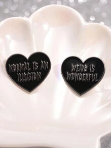 QIHOO 4 件黑色心形珐琅针搭配恐怖字体胸针 BE CREEPY WITH ME 翻领徽章配饰可作为送给朋友的礼物 - 黑色 - 查看 7