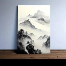 1pcs  Framed Canvas Wall Decoration, Mountains And Clouds Black And White Canvas Wall Decoration, Nature Landscape Painting Canvas Wall Art, Landscape Modern Artwork, Retro Poster Canvas Painting, Suitable For Home Office Living Room Bedroom Bathro - 彩色 - 查看 1