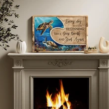 1 Pc Canvas Framed Wall Art Blue Ocean, Sea Turtle, Every Day Is A New Beginning - Jesus Landscape Canvas Prints, Wall Art For Living Room Bedroom Bathroom Modern Wall Deco Home Decorations