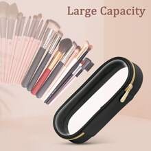 透明化妆刷盒、便携式旅行化妆刷架、光滑皮革化妆刷盥洗包、旅行化妆刷架、TSA 旅行化妆工具收纳包 - 黑色 - 查看 5