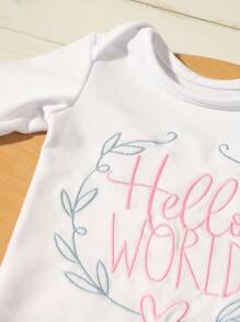 2 件套新生儿拍照服装，Hello World 字母和心形刺绣连体衣，配蝴蝶结无檐小帽，婴儿摄影服装，迎婴派对复活节礼物，适合男孩/女孩 - 彩色 - 查看 10