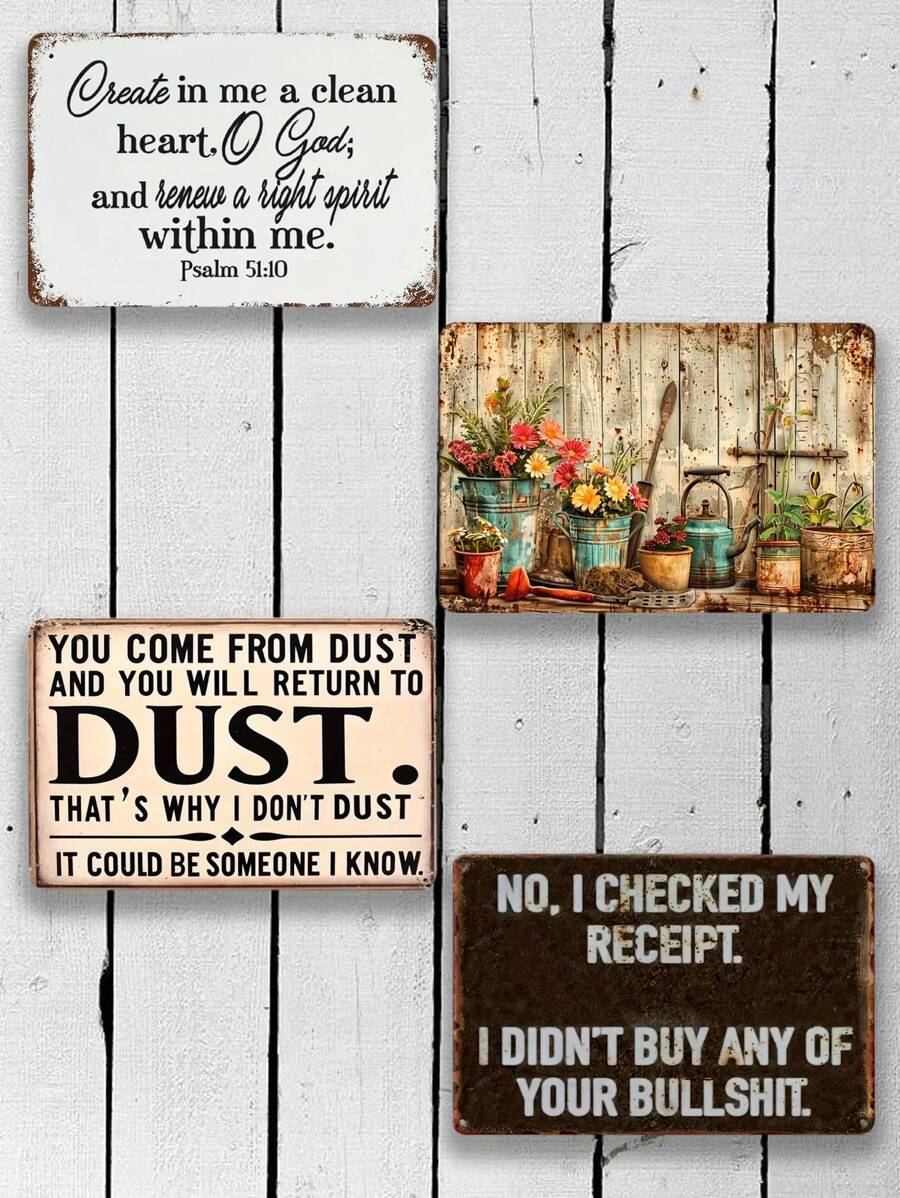 在我心中创造一颗洁净的心复古圣经谚语金属锡标牌 - 12x8 英寸墙壁海报 - 无需电力 - 铝材料 - 多功能家居、厨房、酒吧装饰 - 彩色 - 查看 1