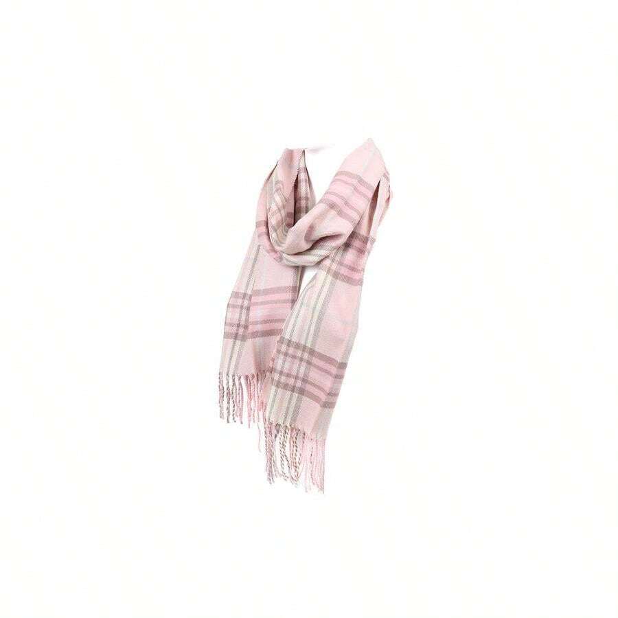 Soft Cashmere Feel Scarf - Classic Plaid Scarves For Men And Women - Kẻ caro màu hồng - Xem 1