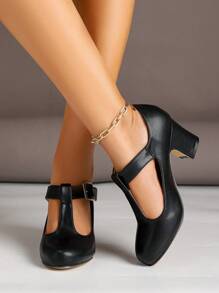 Women's Mary Jane T-Strap High Heel Shoes, Elegant Velvet Thick Heel Pumps Suitable For Wedding, Party, Work, Casual, Plus Size, Recommend Ordering 1/2 Size Smaller