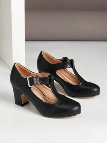 Women's Mary Jane T-Strap High Heel Shoes, Elegant Velvet Thick Heel Pumps Suitable For Wedding, Party, Work, Casual, Plus Size, Recommend Ordering 1/2 Size Smaller