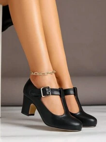 Women's Mary Jane T-Strap High Heel Shoes, Elegant Velvet Thick Heel Pumps Suitable For Wedding, Party, Work, Casual, Plus Size, Recommend Ordering 1/2 Size Smaller