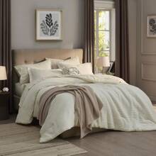 Comforter Set, Crinkle Design  Beddding, Minimalist Bed Set With Modern Comforter & Shams - 乳白色 - 查看 4